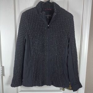 Jones Women's Black Ruffled Zip Up Jacket Top Lightweight Layering Piece